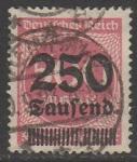 Германия (Веймарская республика) 1923 год. Стандарт. Надпечатка нового номинала, 250Tsd/500М, 1 марка из серии (гашёная)