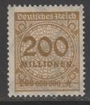 Германия (Веймарская республика) 1923 год. Стандарт. Цифровой рисунок в круге с розетками, 200 Mio M, 1 марка из серии (наклейка)