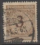 Германия (Веймарская республика) 1923 год. Стандарт. Цифровой рисунок в круге с розетками, 3 Pf., 1 марка из серии (гашёная)