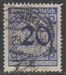 Германия (Веймарская республика) 1923 год. Стандарт. Цифровой рисунок в круге с розетками, 20 Pf., 1 марка из серии (гашёная)