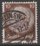 Германия (III Рейх) 1933/1936 год. Стандарт. Рейхспрезидент Пауль фон Гинденбург, 10 Pf., 1 марка из серии (гашёная)