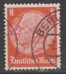Германия (III Рейх) 1933/1936 год. Стандарт. Рейхспрезидент Пауль фон Гинденбург, 8 Pf., 1 марка из серии (гашёная)