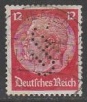 Германия (III Рейх) 1933/1936 год. Стандарт. Рейхспрезидент Пауль фон Гинденбург, 12 Pf., 1 марка из серии (гашёная)