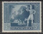 Германия (III Рейх) 1942 год. Почтальон с рожком перед картой Европы, 1 марка из серии 