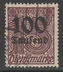 Германия (Веймарская республика) 1923 год. Цифровой рисунок, надпечатка нового номинала, 100 Tsd M /15 Pf, 1 служебная марка из серии (гашёная)
