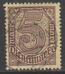 Германия (Веймарская республика) 1920 год. Цифровой рисунок, ном. 5 М, 1 служебная марка из серии (гашёная)