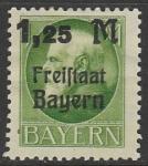 Германия (Бавария) 1919 год. Стандарт. Король Баварии Людвиг III, надпечатка нового номинала 1,25 М/1 М, 1 марка из трёх (наклейка)