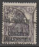 Германия (Восточная Пруссия) 1920 год. Стандарт. Аллегория. Германия с императорской короной, ном. 15 Pf., надпечатка, 1 марка из серии (гашёная)
