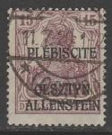 Германия (Восточная Пруссия) 1920 год. Стандарт. Аллегория. Германия с императорской короной, ном. 15 Pf., надпечатка, 1 марка из серии (гашёная)
