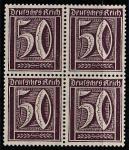 Германия (Веймарская республика) 1921/1922 год. Стандарт. Номинал в прямоугольнике, 50 Pf., 1 марка из серии (квартблок)