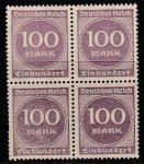 Германия (Веймарская республика) 1923 год. Стандарт. Цифровой рисунок в круге, 100 М.,1 марка из серии, наклейка (квартблок)