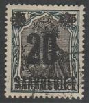 Германия (Саар) 1921 год. Стандарт. Аллегорический образ Германии, надпечатка нового номинала, 20/75 Pf., 1 марка из серии (гашёная)
