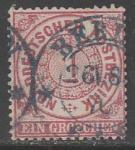Северогерманский союз 1868 год. Стандарт. Номинал в круге, 1 Gr., 1 марка из серии (гашёная)