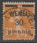 Германия (Мемель) 1920 год. Стандарт. НДП чёрного цвета типографии Парижа, 30 Pf/30 С, 1 марка из серии (гашёная)