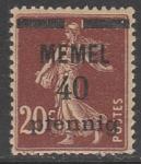 Германия (Мемель) 1920 год. Стандарт. НДП чёрного цвета типографии Парижа, 40 Pf/20 С, 1 марка из серии (наклейка)