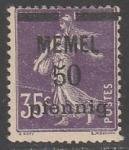 Германия (Мемель) 1920 год. Стандарт. НДП чёрного цвета типографии Парижа, 50 Pf/35 С, 1 марка из серии 
