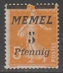 Германия (Мемель) 1922 год. Стандарт. НДП чёрного цвета типографии Парижа, 5 Pf/5 С, 1 марка из серии (наклейка)