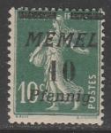Германия (Мемель) 1922 год. Стандарт. НДП чёрного цвета типографии Парижа, 10 Pf/10 С, 1 марка из серии 