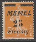 Германия (Мемель) 1922 год. Стандарт. НДП чёрного цвета типографии Парижа, 25 Pf/5 С, 1 марка из серии (наклейка)