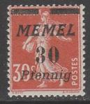 Германия (Мемель) 1922 год. Стандарт. НДП чёрного цвета типографии Парижа, 30 Pf/30 С, 1 марка из серии 