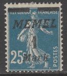 Германия (Мемель) 1922 год. Стандарт. НДП чёрного цвета типографии Парижа, 1 М/25 С, 1 марка из серии (наклейка)