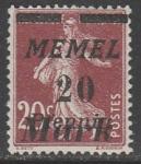 Германия (Мемель) 1922 год. Стандарт. НДП чёрного цвета типографии Парижа, Мark/20 Pf/20 С, 1 марка из двух (наклейка)