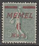 Германия (Мемель) 1922 год. Стандарт. НДП красного цвета типографии Парижа, 6 М/15 С, 1 марка из серии (наклейка)