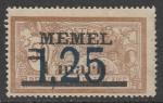 Германия (Мемель) 1922 год. Стандарт. НДП чёрного цвета: Memel, 1,25/1 m/50 С, 1 марка из трёх