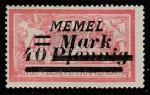 Германия (Мемель) 1922 год. Стандарт. НДП чёрного цвета типографии Парижа, Mark/40 Pf/40 С, 1 марка из двух (наклейка)