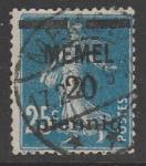 Германия (Мемель) 1920 год. Стандарт. НДП чёрного цвета типографии Парижа, 20 Pf/25 С, 1 марка из серии (гашёная)