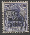 Германия (Мемельская область) 1920 год. Стандарт. Аллегорический образ Германии. НДП на марке Веймарской республики, 20 Pf, 1 марка из серии (гашёная)