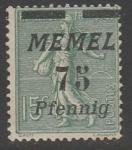 Германия (Мемель) 1922 год. Стандарт. НДП чёрного цвета типографии Парижа, 75 Pf/15 С, 1 марка из серии 