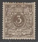 Германия (II Рейх) 1889/1900 год. Номинал и корона в овале, номинал 3 Pf., 1 марка из серии (наклейка)