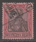 Германия (II Рейх) 1902 год. Стандарт. Аллегорический образ Германии. Надпись "deutsches reich", 80 Pf., 1 марка из серии (гашёная)
