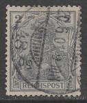 Германия (II Рейх) 1900 год. Германия с императорской короной, надпись "reichspost", номинал 2 Pf., 1 марка из серии (гашёная)