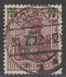 Германия (Веймарская республика) 1921 год. Стандарт. Аллегорический образ Германии, надпечатка 5 М/75 Pf., 1 марка из 4 (гашёная)