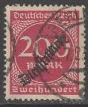 Германия (Веймарская республика) 1923 год. Номинал в круге, 200 М, надпечатка на стандарте 1923 года, 1 служебная марка из серии (гашёная)