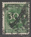 Германия (Веймарская республика) 1923 год. Номинал в круге, 300 М, надпечатка на стандарте 1923 года, 1 служебная марка из серии (гашёная)