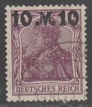 Германия (Веймарская республика) 1921 год. Стандарт. Аллегорический образ Германии, надпечатка 10 М/75 Pf., 1 марка из 4 (гашёная)