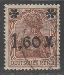 Германия (Веймарская республика) 1921 год. Стандарт. Аллегорический образ Германии, надпечатка 1,60 М/5 Pf., 1 марка из 4 (гашёная)