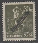 Германия (Веймарская республика) 1923 год. Шахтёры, 30 М, надпечатка на стандарте 1922 года, 1 служебная марка из серии (наклейка)