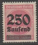 Германия (Веймарская республика) 1923 год. Стандарт. Надпечатка нового номинала, 250Tsd/500М, 1 марка из серии (наклейка)
