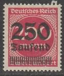 Германия (Веймарская республика) 1923 год. Стандарт. Надпечатка нового номинала, 250 Tsd/200 М, 1 марка из серии (наклейка)