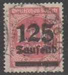 Германия (Веймарская республика) 1923 год. Стандарт. Надпечатка нового номинала, 125 Tsd/1000 М, 1 марка из серии (гашёная)