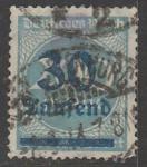 Германия (Веймарская республика) 1923 год. Стандарт. Надпечатка нового номинала, 30 Tsd/200 М, 1 марка из серии (гашёная)