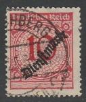 Германия (Веймарская республика) 1923 год. Цифровой рисунок в круге с розетками, надпечатка, ном. 10 Pf, 1 служебная марка из серии (гашёная)
