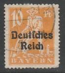 Германия (Веймарская республика) 1920/1921 год. Стандарт. Пахарь. Надпечатка на марке Баварии, 10 Pf., 1 марка из серии (гашёная)