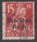 Германия (Веймарская республика) 1920/1921 год. Стандарт. Пахарь. Надпечатка на марке Баварии, 15 Pf., 1 марка из серии (гашёная)