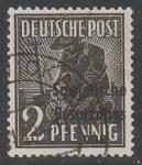 Германия (Советская зона оккупации) 1948 год. Стандарт. Посадка растения, надпечатка, 2 Pf.,1 марка из серии (гашёная)