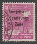 Германия (Советская зона оккупации) 1948 год. Стандарт. Сеятель, надпечатка, 40 Pf.,1 марка из серии (гашёная)